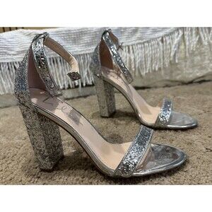 Lulus Taylor Ankle Strap Heels Silver Block Heel Open Women’s 6.5 Wore once